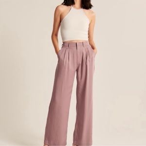 Abercrombie & Fitch Tailored Wide Leg Pants - Dusty Pink - Small Long